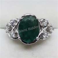 Sterling Silver Emerald Cubic Zirconia Ring