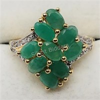 Gold plated Str Silver Emerald Cubic Zirconia Ring