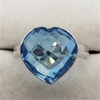 Sterling Silver Heart Shaped Blue Topaz  Ring