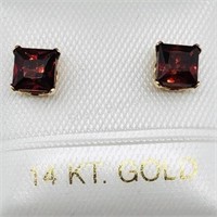 14K Yellow Gold Garnet  Earrings