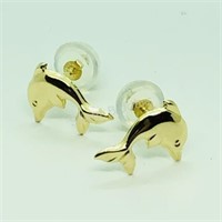 14K Yellow Gold Dolphin Shaped Earrings