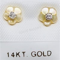 14K Yellow Gold Dia  W/ Mother Of Pearl Earrings