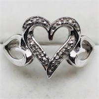 Sterling Silver Diamond Heart Shaped Ring