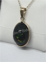 14K Yellow Gold Black Enhanced Opal Necklace