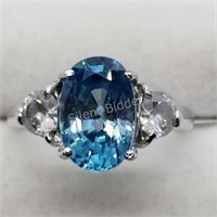 10K White Gold Genuine Rare Blue Zircon Ring