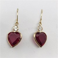 14KYellow Gold Glass Filled Ruby Diamond Earrings