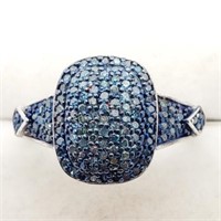 Sterling Silver 122 Blue Diamonds 0.65Ct Ring