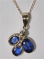 10K  Gold Sapphire & Diamond Pendant Necklace