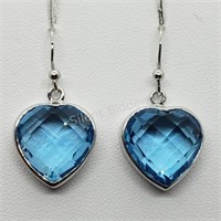 Sterling Silver Heart Shaped Blue Topaz Earrings