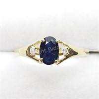 10K Yellow Gold Sapphire 0.55Ct 2 Diamonds Ring
