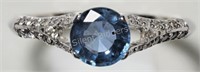 14K White Gold Blue Sapphire and 30 Diamond Ring