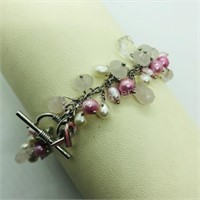 Sterling Silver pink dyed beaded, Pearled Bracelet