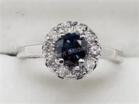 10K Wht Gold Blue Diamond Wht Diamond Halo Ring