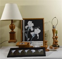 Carved Wood Table Lamps, Prints & Box