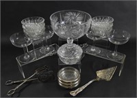 Hobstar Cut Glass Fruit Bowl, Silver Plate & Bowls