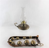 Harness Sleigh Bells & Finger Brass Oil Lamp