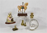 Musical Horse, Figurines & Brass Bells & Match Box