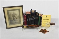 WWI Army Soldier, Bibles, Pennies, Knife in Sheath