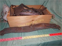 Large Lot - Leather Horse Tack & Wood Wine Crate