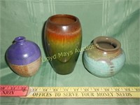 3pc Hand Painted Vintage Stone Ware Vases