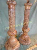 Pair of Vintage Solid Onyx Stone Table Lamps