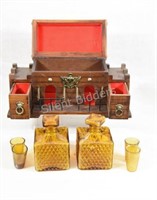 Castle Bar Set with Amber Glass Decanters Chest