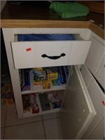 Drawer and cabinet of dish rags, ziploc, glad