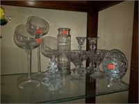 Lot of Clear Glassware Glasses, Candleholders, Etc