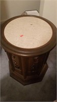 Marble top side table with contents