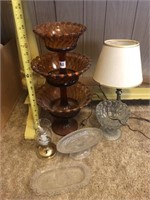 Tiered serving tray, lamp, compote and others