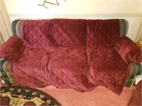 Vintage Green, Maroon, and Tan Upholstered Couch