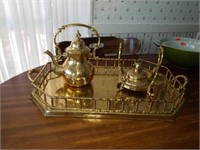 Brass tea set with tray