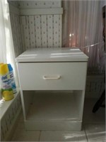 Small white microwave stand with drawer