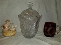 Lot of Crystal Ice Bucket, Cranberry Glass, & More