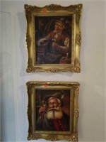Pair of Gold Gilded Framed Oil on Canvas Paintings