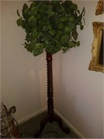 Mahogany Carved Twisted Wood Plant Stand