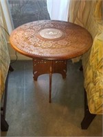 Stunning Round Carved Wood Side Table