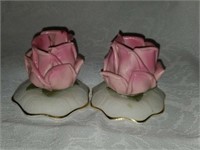 Beautiful Pair of Dresden Rose Candle Holders