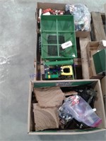3 boxes of farm/car toys, grain cart, sm legos