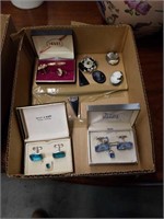 Box of cufflinks and miscellaneous