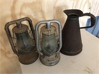 2 x Kerosine lanterns & Oil jug