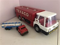 2 X Texaco tin friction tankers approx 60 & 28 cm
