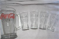 Glass Coca Cola pitcher w/ 4 Coca cola glasses