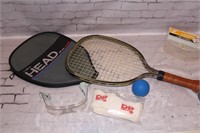 Squash Raquet w/ blue ball w /case, goggles,bands