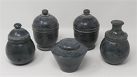 Collection of (5) Polished Stone Jars with Lids