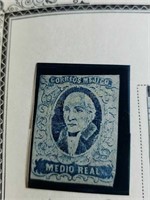 1856 Mexico Stamp 1/2 R  Sc #1 Blue