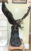 Bronze Eagle on Tree Sculpture Signed at Base