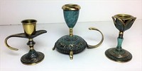 Enameled Brass Candle Stands