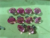 10 pink glass knobs