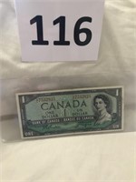 1954 bank of canada one dollar bill.